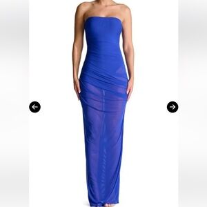 Naked Wardrobe Women’s Size Large‎ Strapless Shirred Sheer Mesh Body-Con Dress